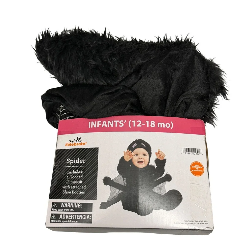 Way to Celebrate! Infant Spider Halloween Costume Black Fuzzy 12-18 Months NEW